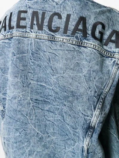 Shop Balenciaga Logo Denim Jacket In Blue