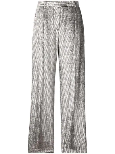 Shop Alberta Ferretti Snake-effect Velvet Trousers In Grey