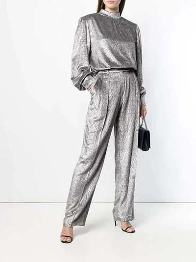 Shop Alberta Ferretti Snake-effect Velvet Trousers In Grey