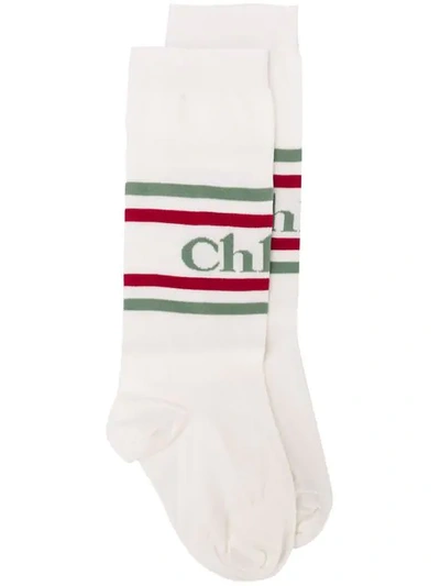 Shop Chloé Logo Mid-calf Socks In 98c White
