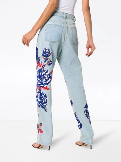Shop Ashish Floral Embellished Straight Leg Jeans In Blue