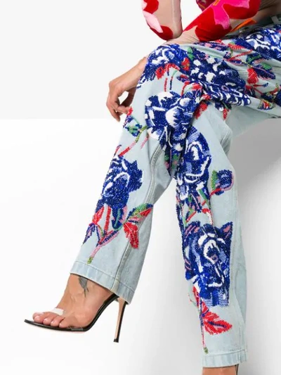 Shop Ashish Floral Embellished Straight Leg Jeans In Blue
