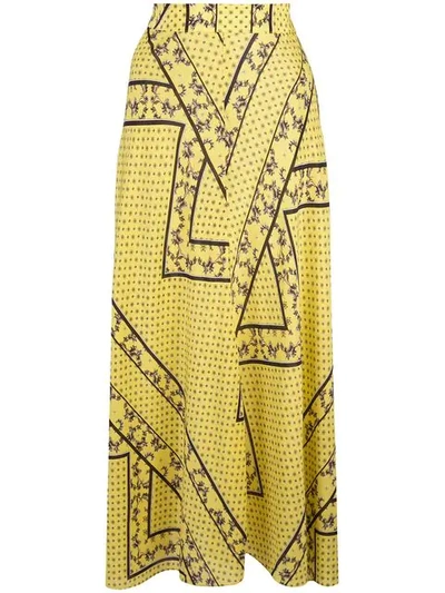 Shop Ganni Asymmetric Print Midi Skirt In Yellow