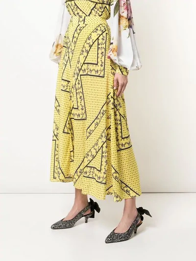 Shop Ganni Asymmetric Print Midi Skirt In Yellow