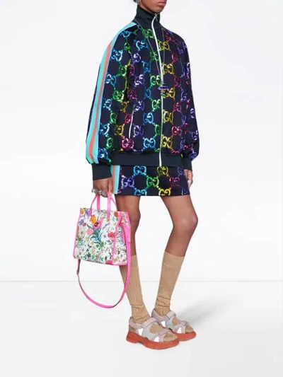 Gucci Technical Jersey Jacket With Gg Sequins In Blue