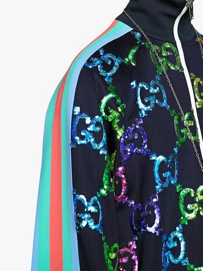 Gucci Technical Jersey Jacket With Gg Sequins In Blue