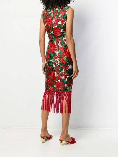 Shop Dolce & Gabbana Floral Print Fringe Dress In Red