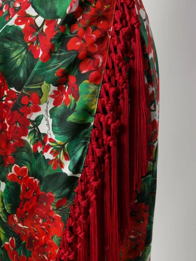 Shop Dolce & Gabbana Floral Print Fringe Dress In Red