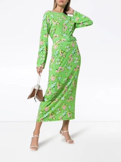 Shop Bernadette Small Roses Print Midi Skirt In Green