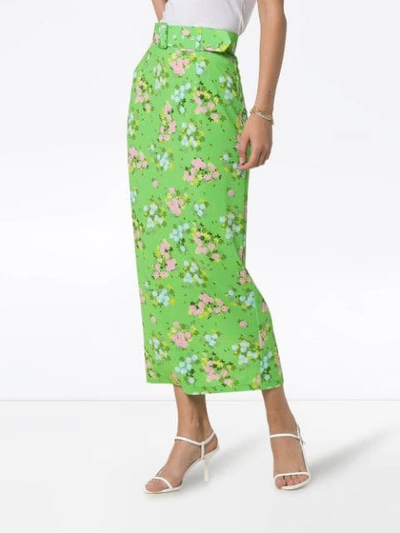 Shop Bernadette Small Roses Print Midi Skirt In Green
