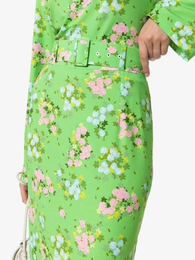Shop Bernadette Small Roses Print Midi Skirt In Green