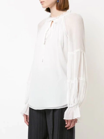 CINQ A SEPT TIE NECK FLARED BLOUSE - 白色