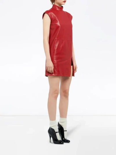 Shop Miu Miu Leather Mini Dress In Red