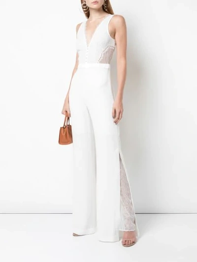 JONATHAN SIMKHAI SATEEN LINGERIE LACE JUMPSUIT - 白色