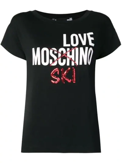 Shop Love Moschino Logo Patch T-shirt - Black