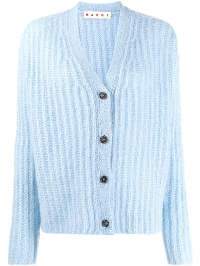 Shop Marni Knitted Cardigan In Blue