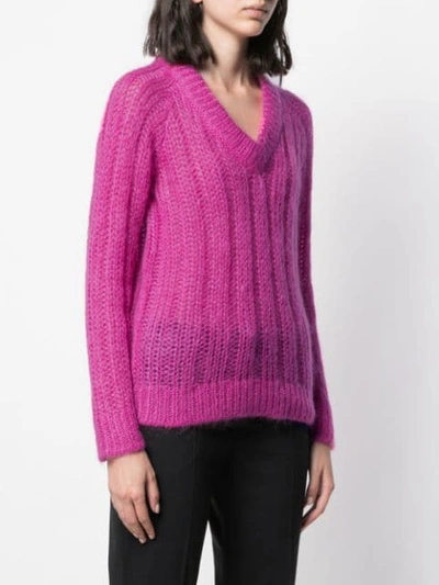 Shop Prada V-neck Chunky Knit Jumper In F0029 Fuxia