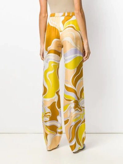 Shop Emilio Pucci Rivera Print Wide Leg Silk Trousers In Brown