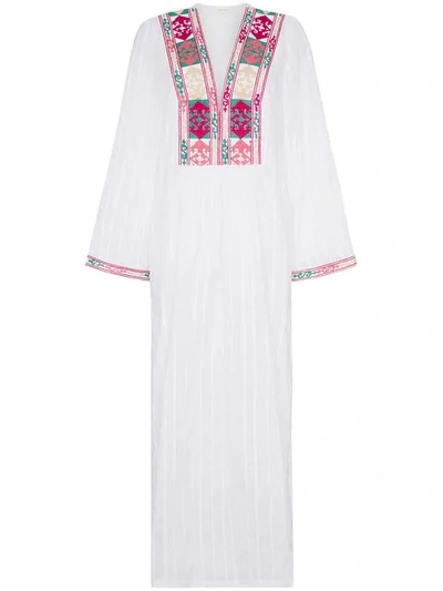 Shop Celia Dragouni Celia Embroidered Cotton Maxi Dress In White