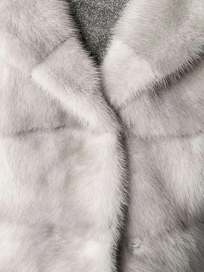 Shop Liska Fur Detail Coat In Silver