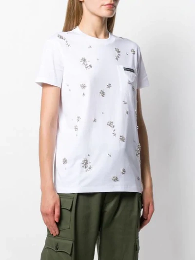 PRADA 花卉晶饰缝饰T恤 - 白色