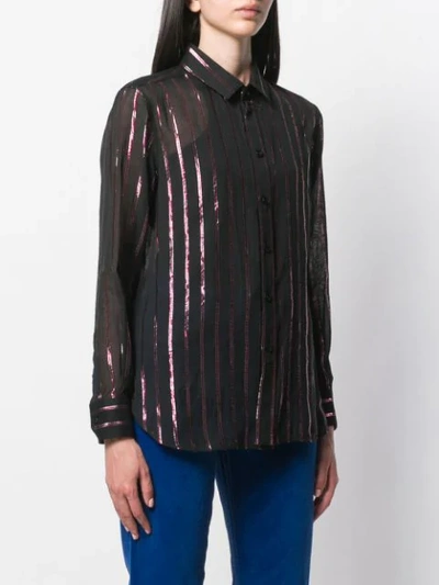 Shop Saint Laurent Metallic Striped Shirt In Black