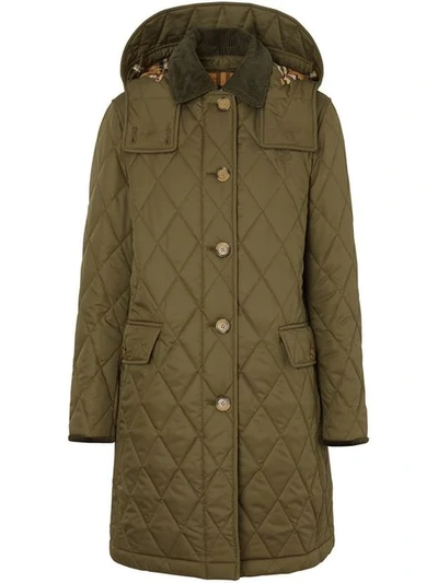 Shop Burberry Detachable Hood Monogram Motif Quilted Coat In Olive Green