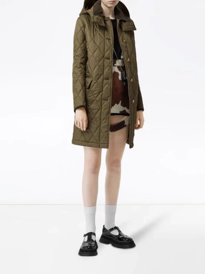 Shop Burberry Detachable Hood Monogram Motif Quilted Coat In Olive Green