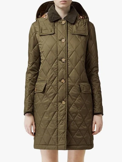 Shop Burberry Detachable Hood Monogram Motif Quilted Coat In Olive Green