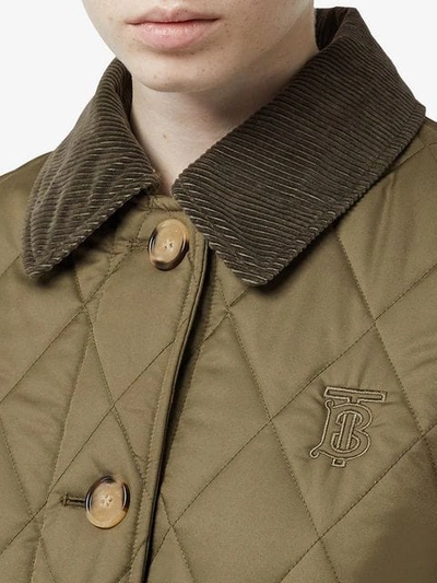 Shop Burberry Detachable Hood Monogram Motif Quilted Coat In Olive Green