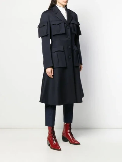 Shop Prada Military Midi Coat In Blue