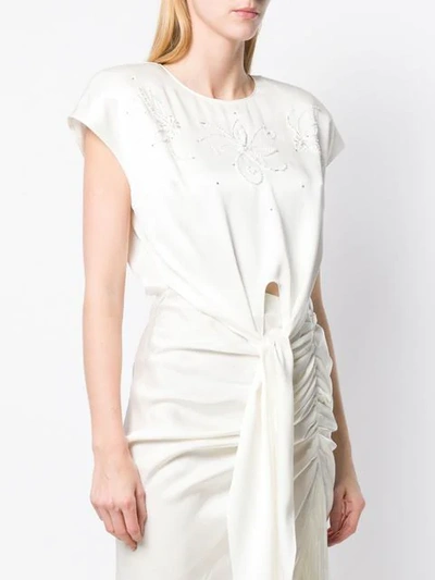 Shop Magda Butrym Beaded Front Knot Blouse In White