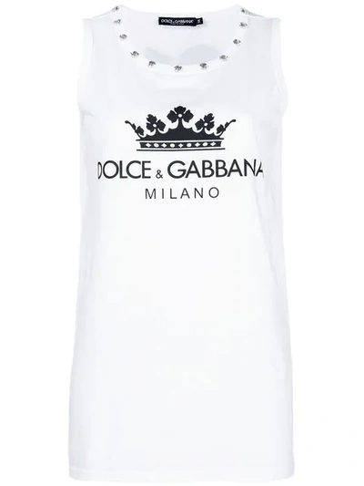 Shop Dolce & Gabbana Logo Printed Tank Top In White