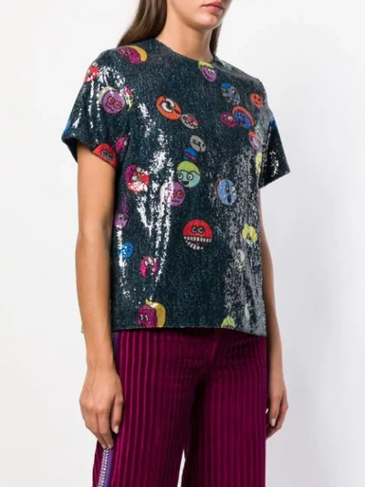 Shop Mira Mikati Sequin Monster Top In Blue