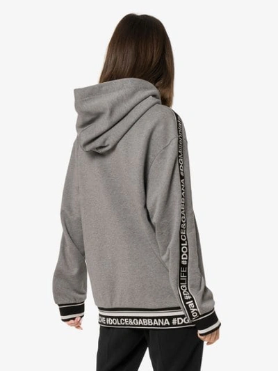 Shop Dolce & Gabbana Logo Piped Sleeve Hoodie In Grey