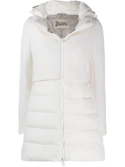 Shop Herno Knitted-panel Padded Coat In White