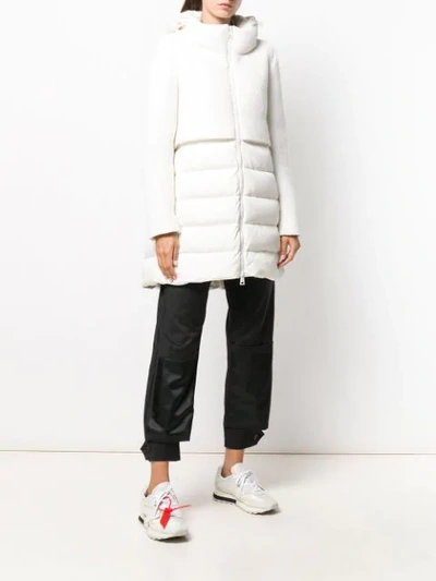 Shop Herno Knitted-panel Padded Coat In White