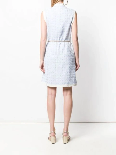 Shop Gucci Short Tweed Dress With Chain Belt In Blue