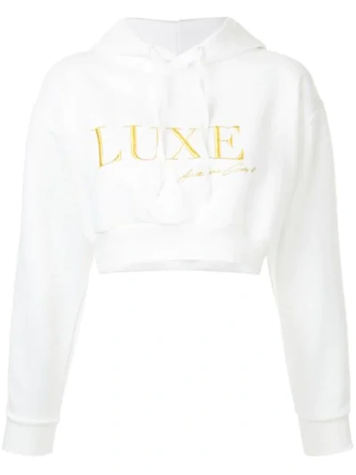 Shop Andrea Crews Luxe Signature Cropped Hoodie In White