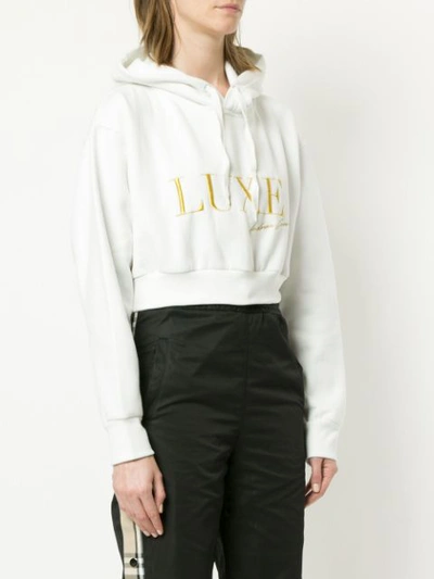 Shop Andrea Crews Luxe Signature Cropped Hoodie In White