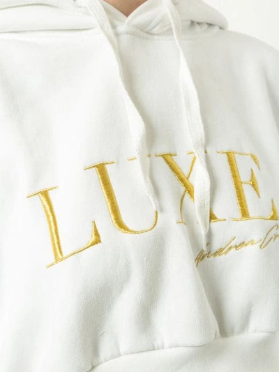 Shop Andrea Crews Luxe Signature Cropped Hoodie In White