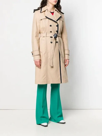 Shop Pinko Double Breasted Trench Coat In Neutrals