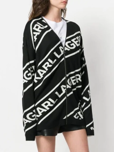 Shop Karl Lagerfeld Zipped Logo Cardigan - Black
