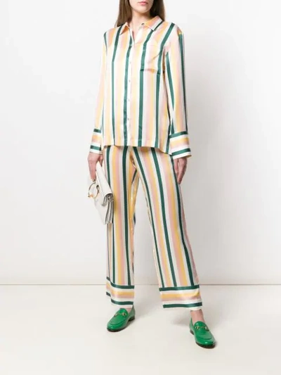 Shop Asceno Striped Straight Trousers In Green