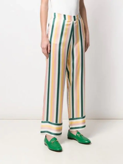 Shop Asceno Striped Straight Trousers In Green