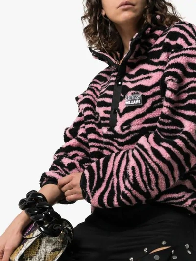 Shop Ashley Williams Juju Tiger Print Button-neck Fleece In Pink