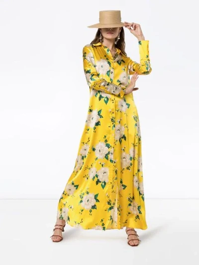Shop We Are Leone Floral Shirt-style Maxi Dress In Yellow