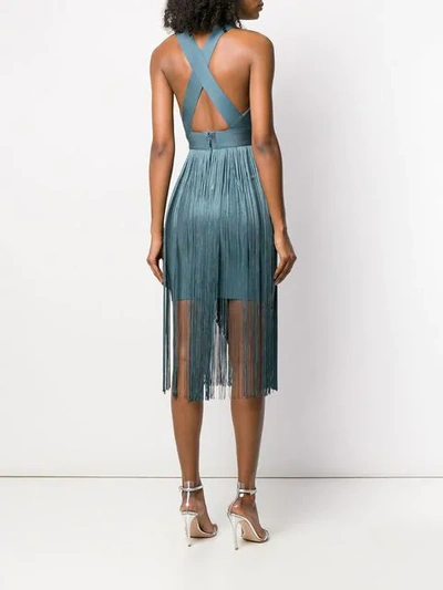 Shop Herve Leger Fringed Midi Dress In Blue