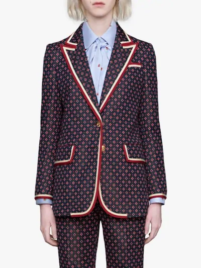 Shop Gucci Jacket With Geometric Jacquard Pattern In Blue