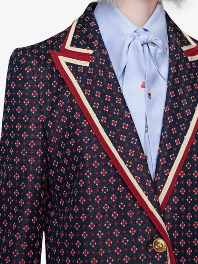 Shop Gucci Jacket With Geometric Jacquard Pattern In Blue